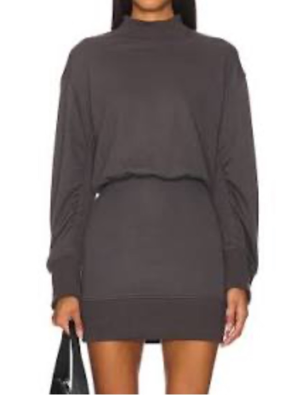 Mock Neck Long Sleeve Mini Dress in Dark Gray
